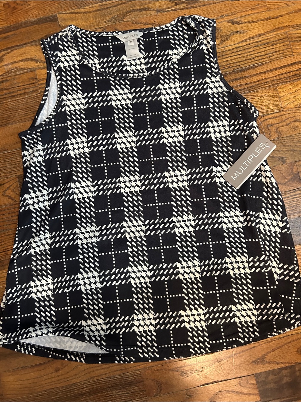 Multiples Girls Black and White Plaid Sleeveless Top
